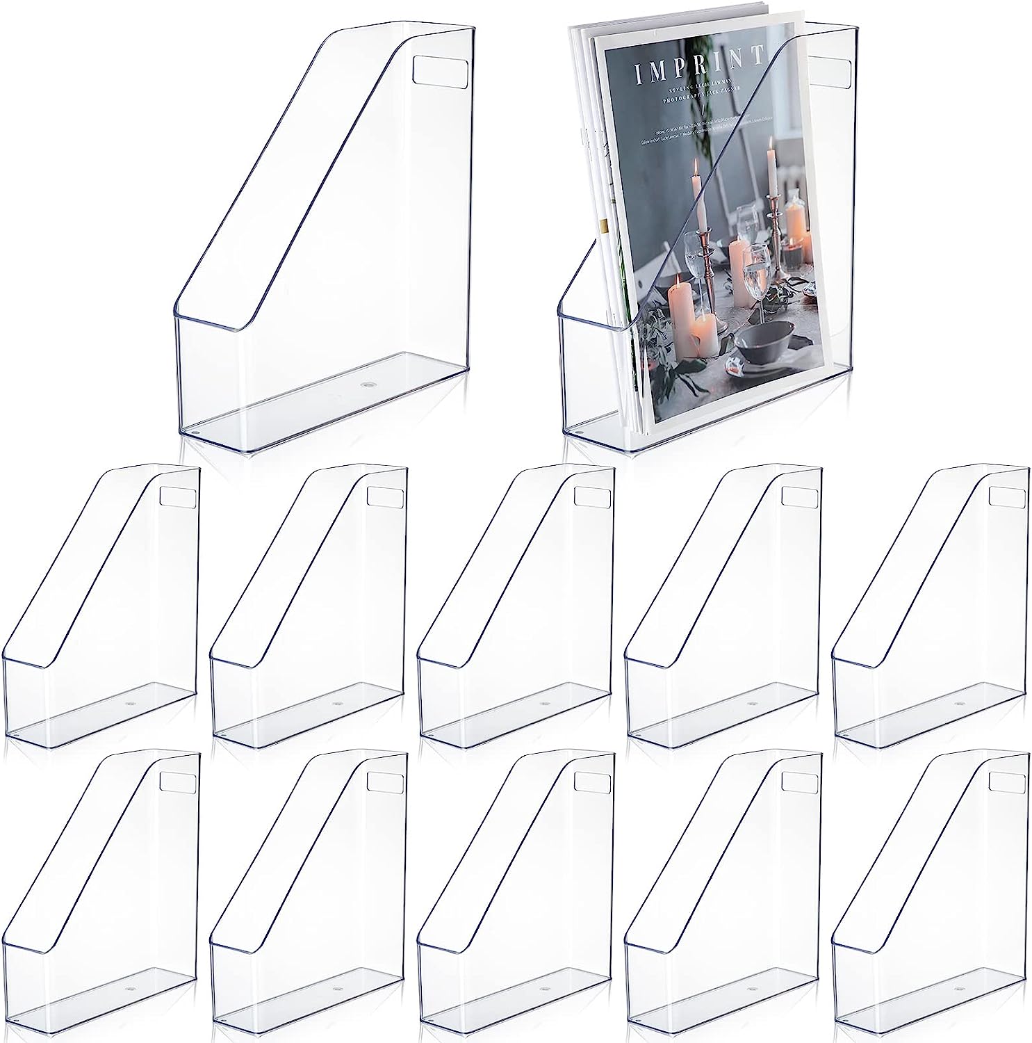 230816082413616_1 6 Pieces Clear Acrylic Magazine File Holder Plastic Desk Organizer with Handle Basics Vertical Magazine Rack Desk Folder Document Storage Organizer for Office Home School Work Study Desktop Supplies - Image 1